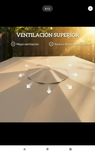 Sombrilla de jardín beige con flecos