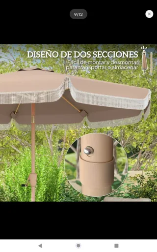Sombrilla de jardín beige con flecos