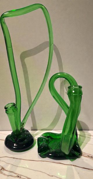 Coppia Vasi Scultorei Vetro Verde