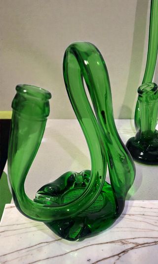 Coppia Vasi Scultorei Vetro Verde