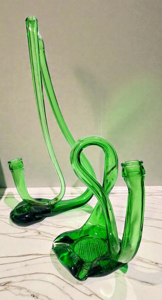 Coppia Vasi Scultorei Vetro Verde