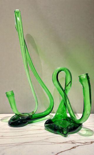 Coppia Vasi Scultorei Vetro Verde