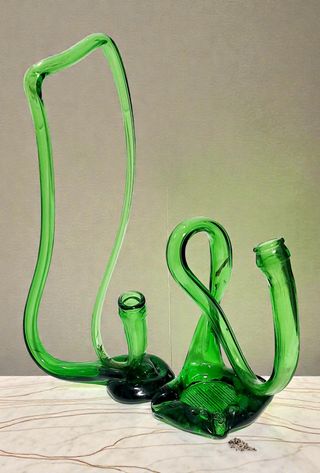 Coppia Vasi Scultorei Vetro Verde