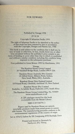 Birdsong Sebastian Faulks histórica 1ra Guerra Mun