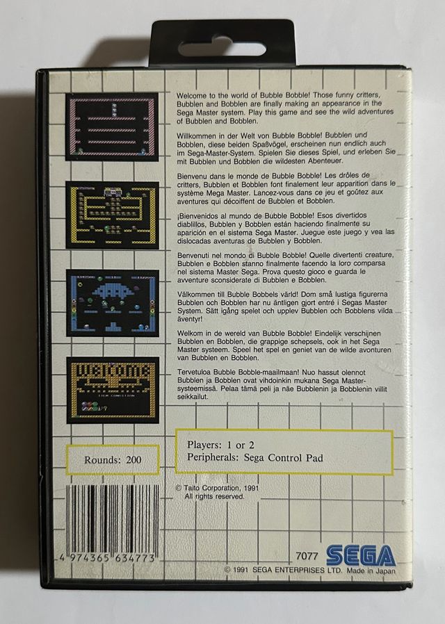 Bubble Bobble Sega Master System PAL