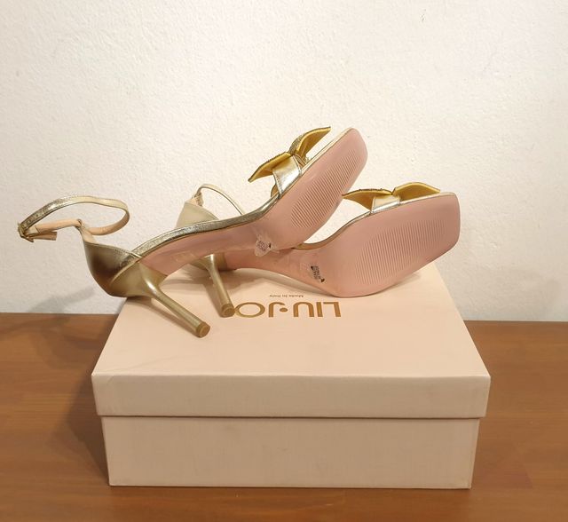 Sandali in pelle con tacco, oro, Liu Jo, n.41