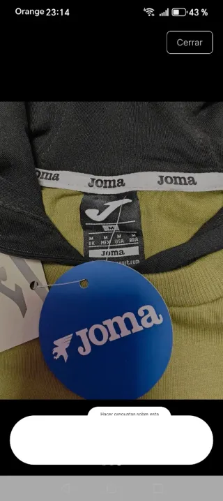 Camiseta Joma con capucha verde pistacho Talla M