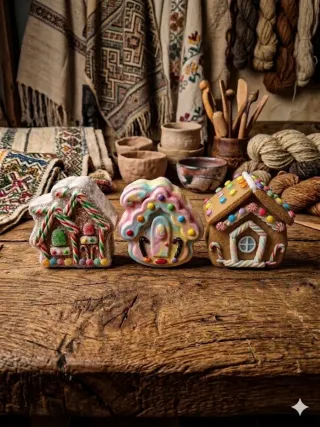 Confezione da 3 casette decorative da giardino Hansel e Gretel