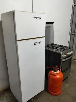 Nevera y cocina de gas butano