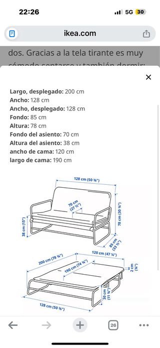 Sofá Cama IKEA Negro Metálico