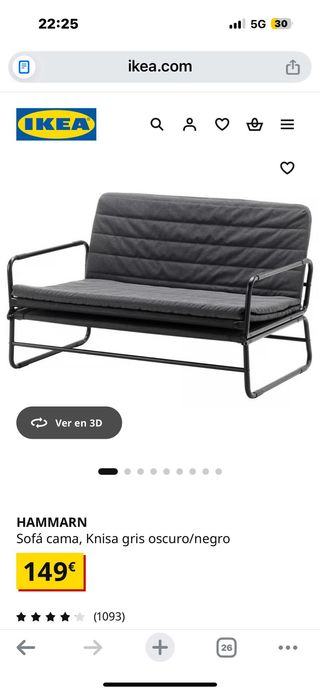 Sofá Cama IKEA Negro Metálico
