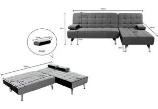 Sofá cama gris y negro