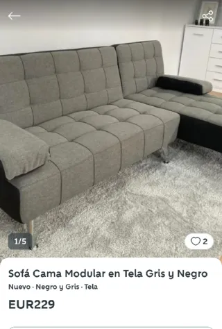 Sofá cama gris y negro