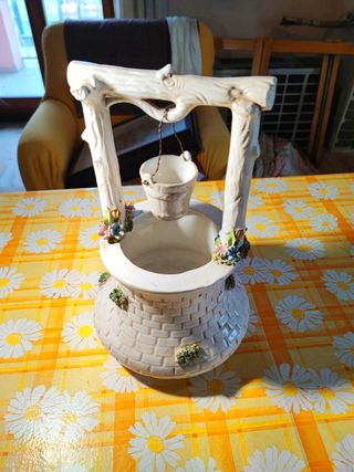 BASSANO VASO POZZO DECORATIVO IN CERAMICA BIANCA h