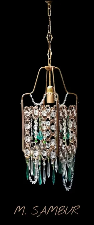 Lampadario vintage anni '70 oro e cristalli