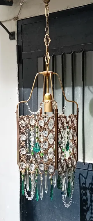 Lampadario vintage anni '70 oro e cristalli
