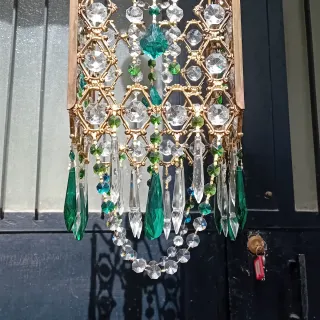 Lampadario vintage anni '70 oro e cristalli