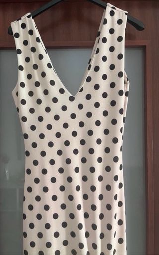 Traje Flamenca Beige Lunares Negros Talla M