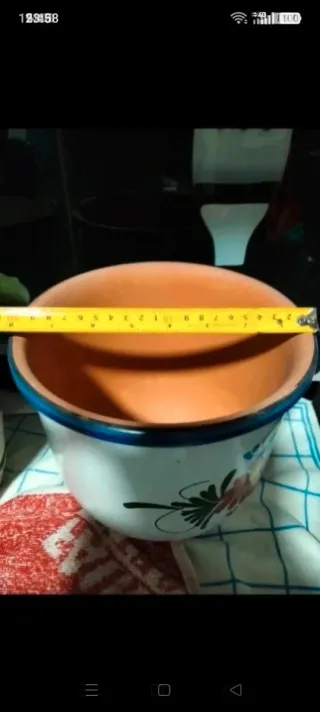 Maceta cerámica decorada azul y blanco