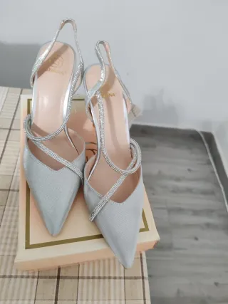 Scarpe con tacco donna argento glitter