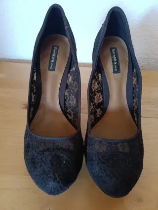 Zapatos mujer de tacón de encaje negro T39