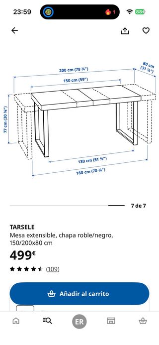 Mesa comedor extensible y 4 sillas