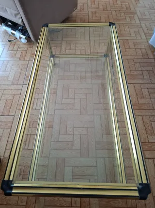 Conjunto mesa centro y mesa TV cristal y metal.
