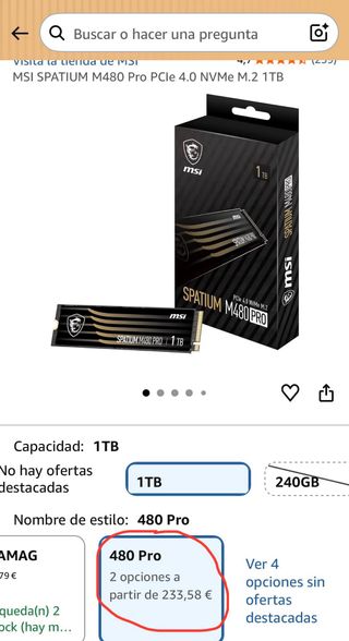 SSD MSI SPATIUM M480 PRO 1TB NVMe M.2 PCIe 4.0