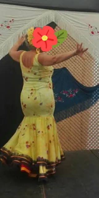 Vestido Flamenca Amarillo Flores Moradas