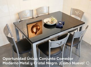 SUPER CHOLLO Mesa cristal negro y 6 sillas