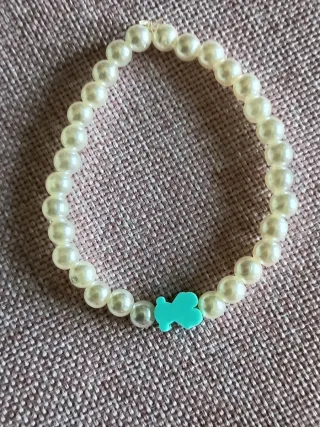 Pulsera perlas y osito azul turquesa