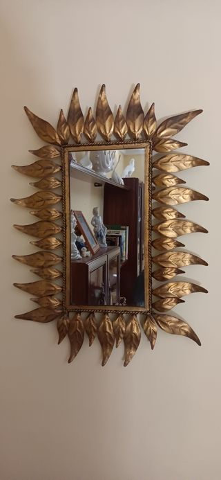 Espejo Sol Hierro Forjado Artesanal Dorado