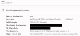 Acer Aspire 3 A315-44p Ryzen 7 5700U 16GB RAM