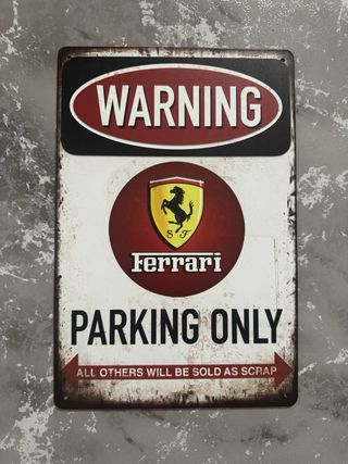 Cartel placa metalica Ferrari logo Parking Only