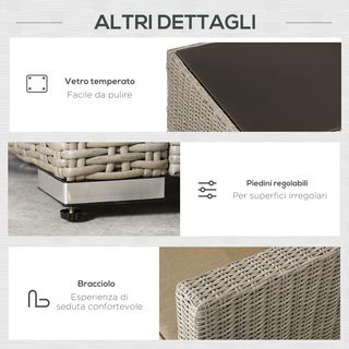 Set di mobili da giardino in rattan PE, soggiorno all'aperto con 1 divano, 2 poltrone, 1 tavolo e cuscini rimovibili e lavabili, kaki e beige