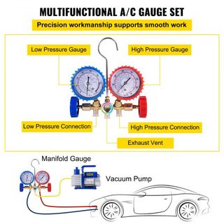 Bomba de Vacío 117 L/min(1.8CFM), Juego de Manómetro de Dispositivos de Vacío para Carga de Refrigerante de HVAC/AC de Automóvil