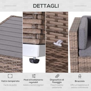 Set da Giardino Modulare in Rattan da 7 Pezzi, Set di Mobili con Tavolo e Divano Modulare con Cuscini, Grigio