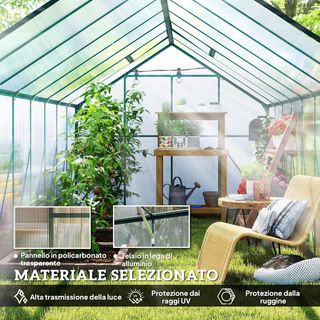 Invernadero de Jardín de Policarbonato con Puerta Corredera y Ventana Abatible, Invernadero para Plantas de Aluminio, 244X500X216 Cm, Verde