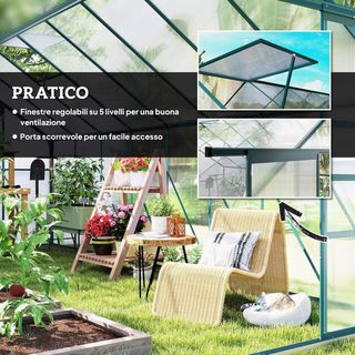 Invernadero de Jardín de Policarbonato con Puerta Corredera y Ventana Abatible, Invernadero para Plantas de Aluminio, 244X500X216 Cm, Verde