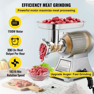 8500W Picadora de Carne Comercial de Acero Inoxidable 204.1 kg Cuchilla de Corte Placa Embutidora