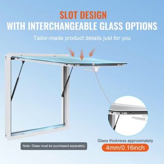 Ventana de Concesión 36"x36", Ventana de Servicio para Camiones de Comida de Aleación de Aluminio con Puerta de Toldillo y Gancho de Arrastre, Ventana de Servicio de Pie hasta 85 Grados para Camio...