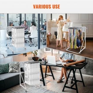 Supporto mobile per piani con 12 supporti girevoli, altezza e lunghezza regolabili, supporto per esposizione di poster per ufficio e casa (solo supporto)