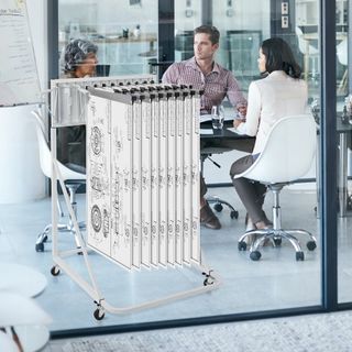 Supporto mobile per piani con 12 supporti girevoli, altezza e lunghezza regolabili, supporto per esposizione di poster per ufficio e casa (solo supporto)