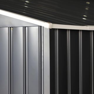 Capanno da Giardino 12,4M² in Acciaio Zincato con Uscite d'Aria, Tetto Inclinato, Doppie Porte Scorrevoli Bloccabili, Capanno per Attrezzi, 340X386X200 Cm, Grigio