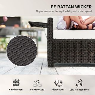 Juego de Jardín Componible con Banco, Muebles de Jardín de Ratan Marrón, Set de 2 Piezas Ahorra Espacio