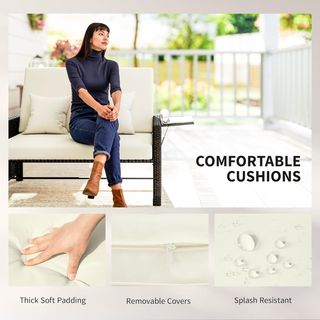 Juego de Jardín Componible con Banco, Muebles de Jardín de Ratan Marrón, Set de 2 Piezas Ahorra Espacio