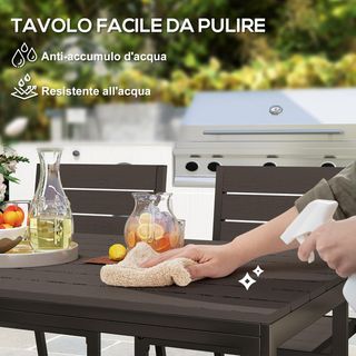 Conjunto de Mesa de Jardín con Sillas de 7 Piezas, Conjunto de Comedor con Mesa con Superficie de HDPE, 6 Sillas de Exterior Apilables con Brazos, Conjunto de Muebles de Acero para Terraza y Patio...