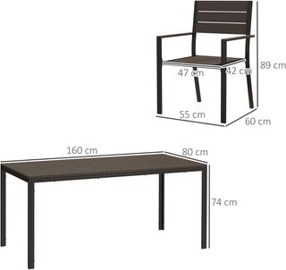 Conjunto de Mesa de Jardín con Sillas de 7 Piezas, Conjunto de Comedor con Mesa con Superficie de HDPE, 6 Sillas de Exterior Apilables con Brazos, Conjunto de Muebles de Acero para Terraza y Patio...