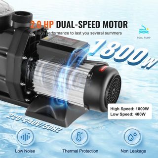 Pompa per piscina a terra da 1500 W (2HP), 220V-240V, pompa a doppia velocità 1450/2860 RPM, 1800 W, potente pompa con una portata massima di 33000 L/H, pompa per piscina a risparmio energetico...