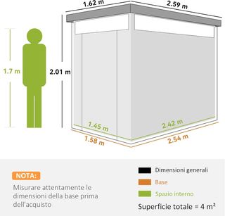 Capanno da Giardino 4M² in Acciaio Zincato con Fori di Drenaggio e Finestre Trasparenti in Acrilico, Capanno per Utensili con Tetto, Porta Bloccabile con Chiavi e Guanti, Grigio Scuro